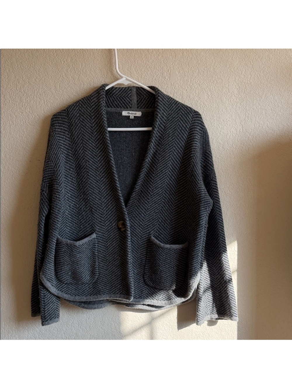 Madewell Dark Gray Herringbone Open-Front Cardigan